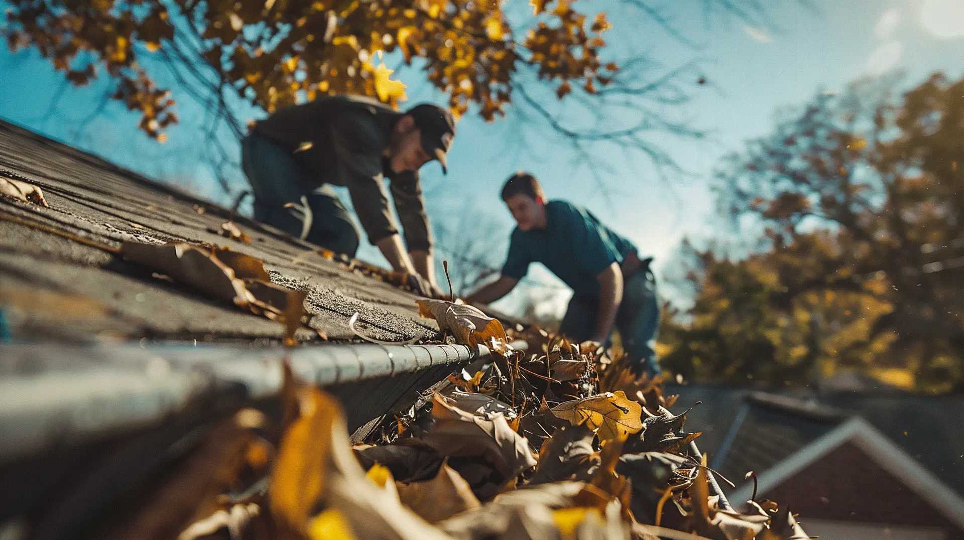 Gutter professionals at work in autumn